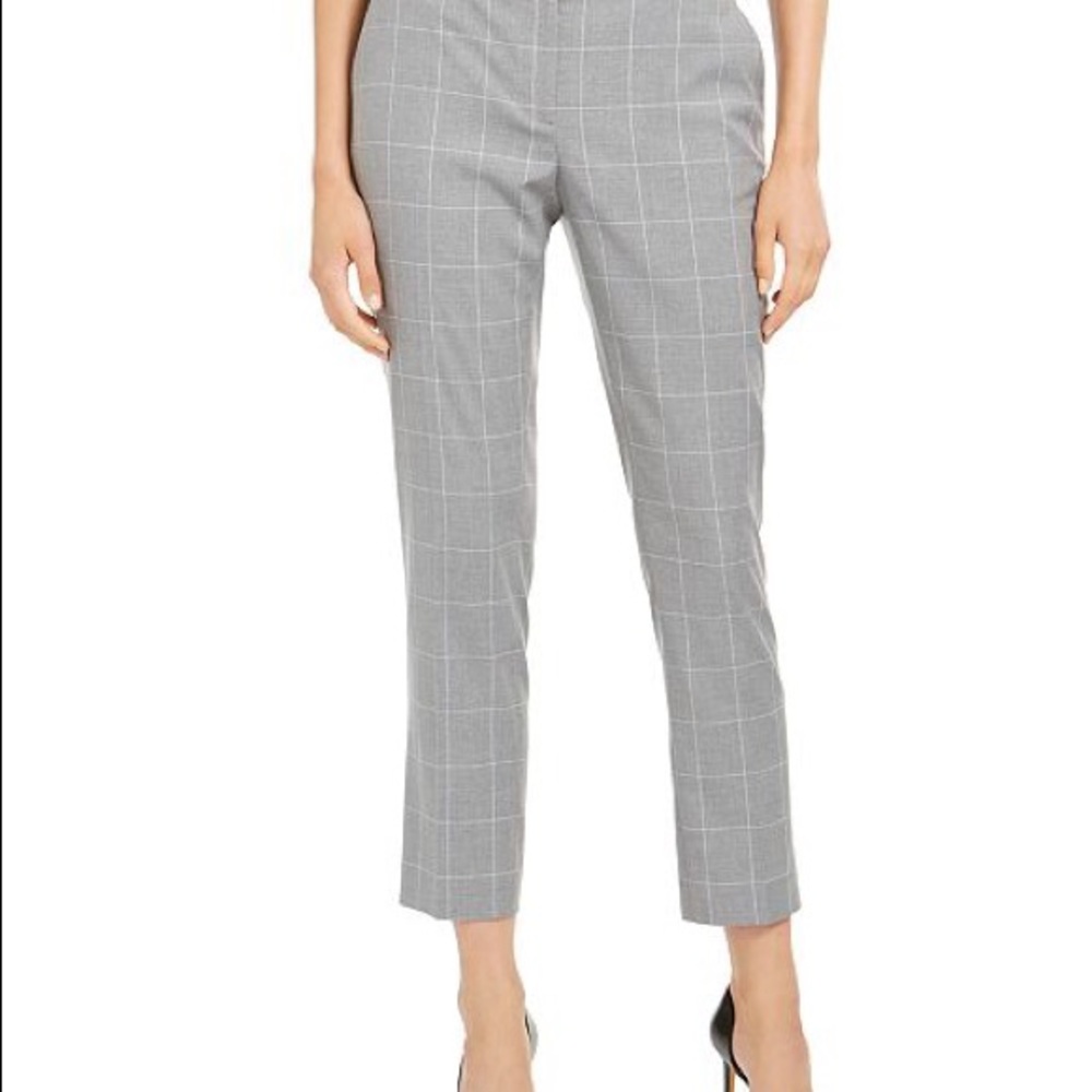 NWT Calvin Klein Belted Windowpane Skinny Pants